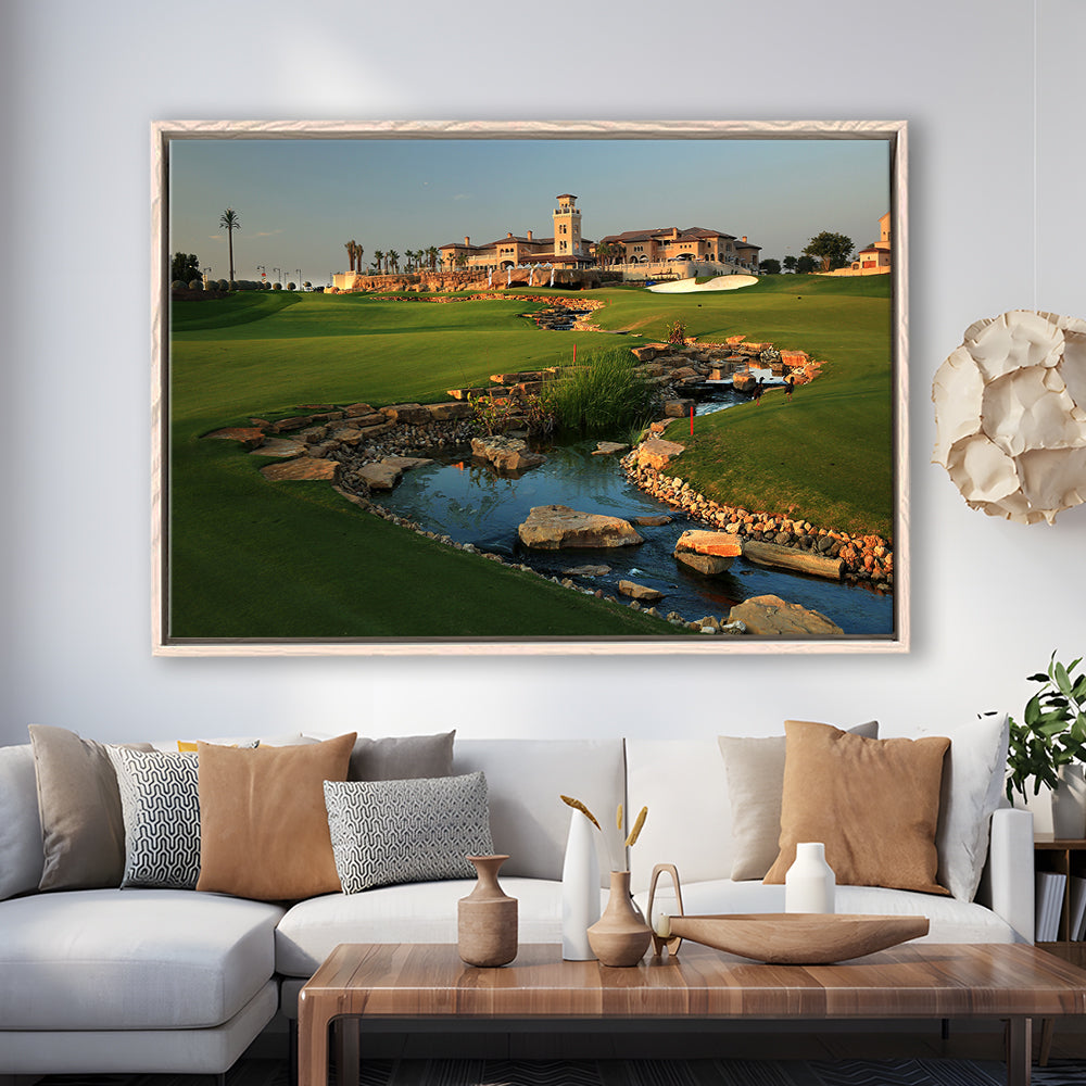 Jumeirah G Estates (Earth) Golf Courses At Dubai, United Arab Emirates, Floating Framed Canvas Print Wall Art