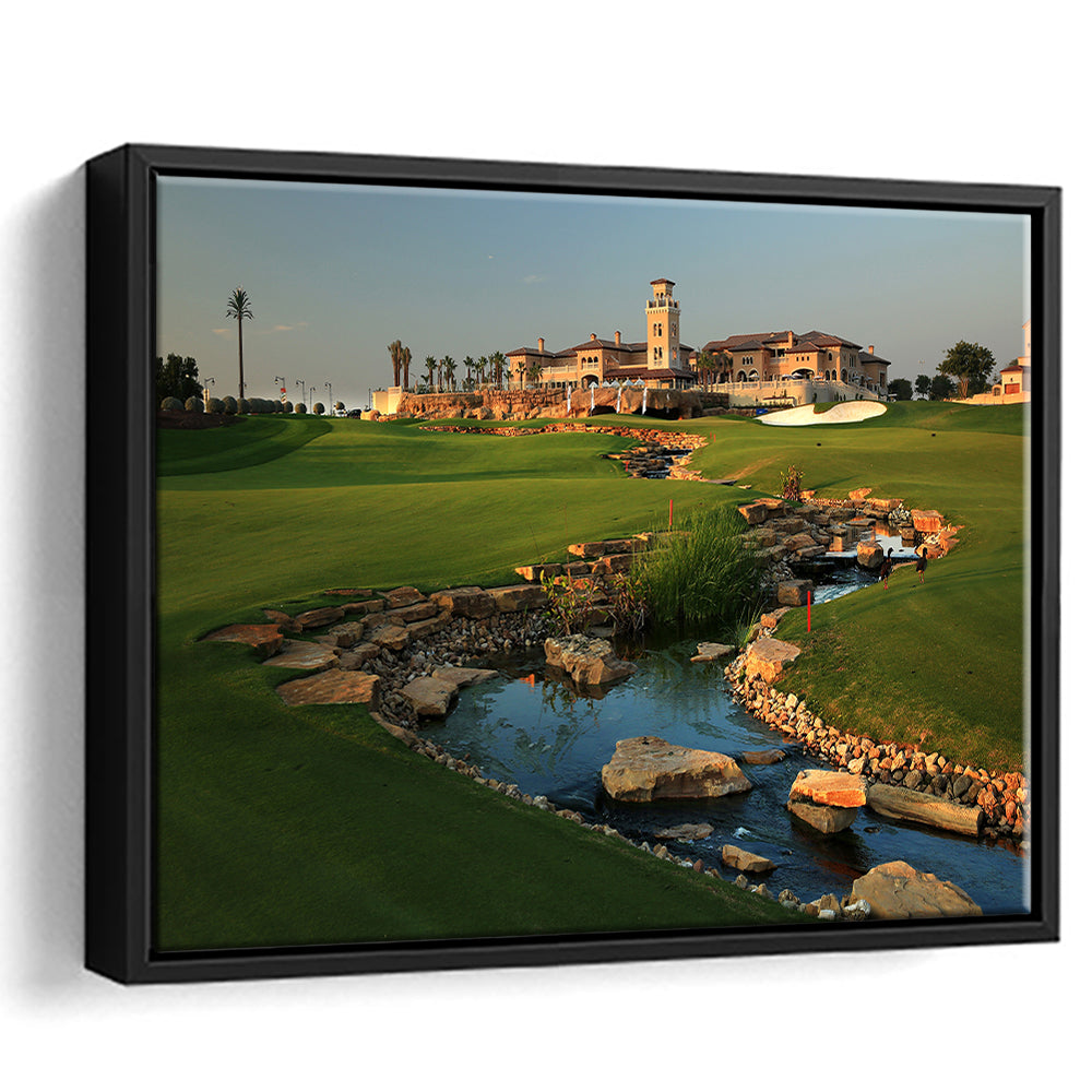 Jumeirah G Estates (Earth) Golf Courses At Dubai, United Arab Emirates, Floating Framed Canvas Print Wall Art