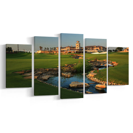 Jumeirah G Estates (Earth) Golf Courses At Dubai, United Arab Emirates, 5 Pieces Mixed Canvas Print Wall Art