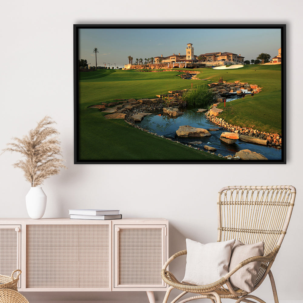 Jumeirah G Estates (Earth) Golf Courses At Dubai, United Arab Emirates, Floating Framed Canvas Print Wall Art