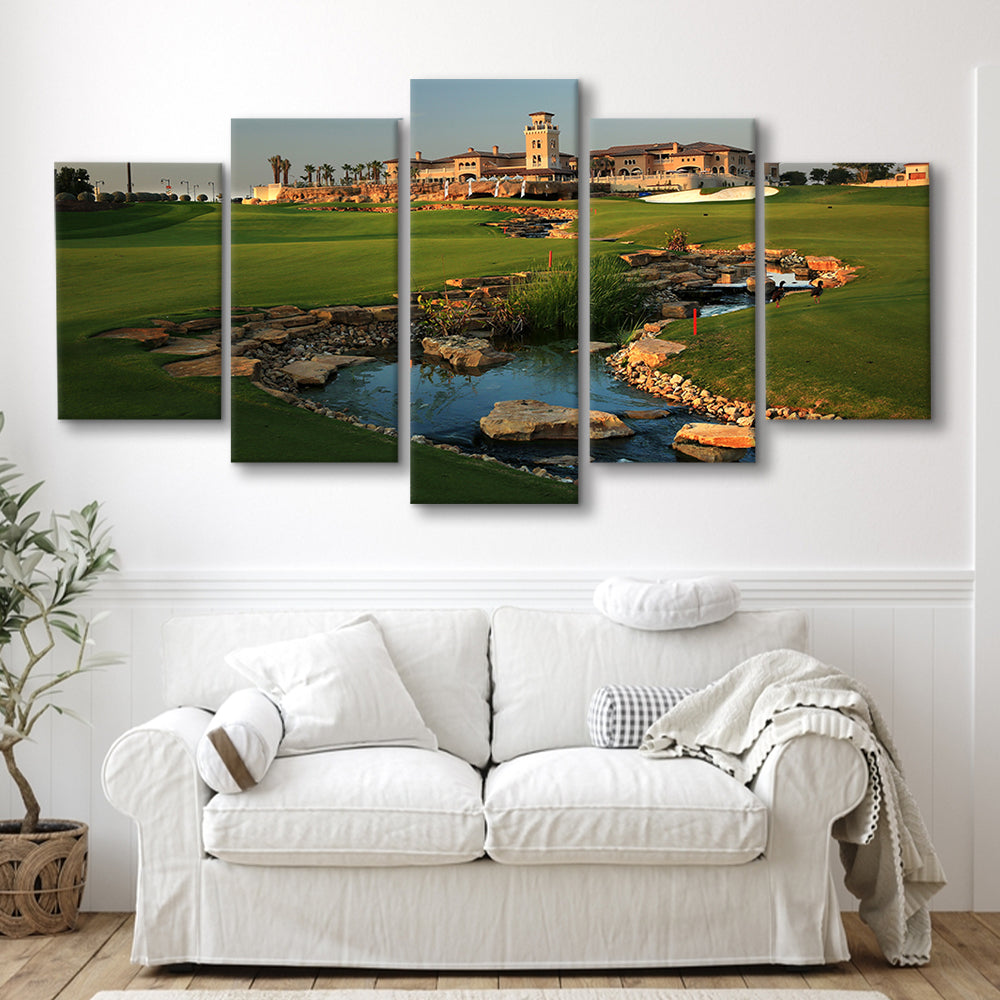 Jumeirah G Estates (Earth) Golf Courses At Dubai, United Arab Emirates, 5 Pieces Mixed Canvas Print Wall Art
