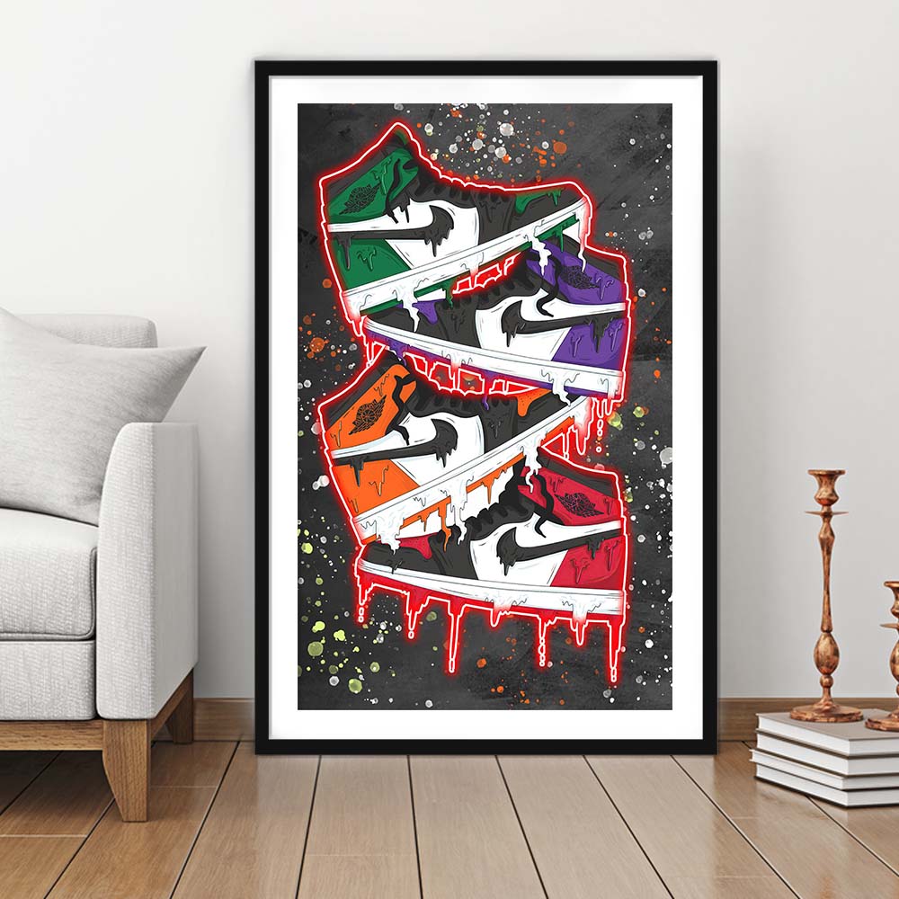 Just A Colorful Shoes, Colorful Graffiti Painting Art, Framed Art Print, Luxury Pictures Framed, White Border