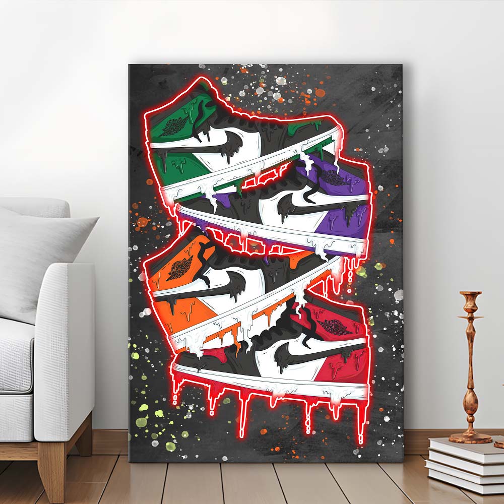 Just A Colorful Shoes, Colorful Graffiti Painting Art, Canvas Print, Luxury Wall Art Decor, Modern Art