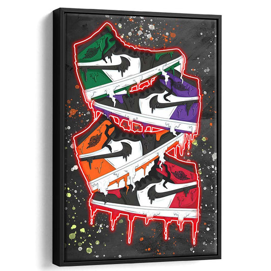 Just A Colorful Shoes, Colorful Graffiti Painting Art, Framed Canvas Print, Floating Frame, Luxury Wall Art Decor