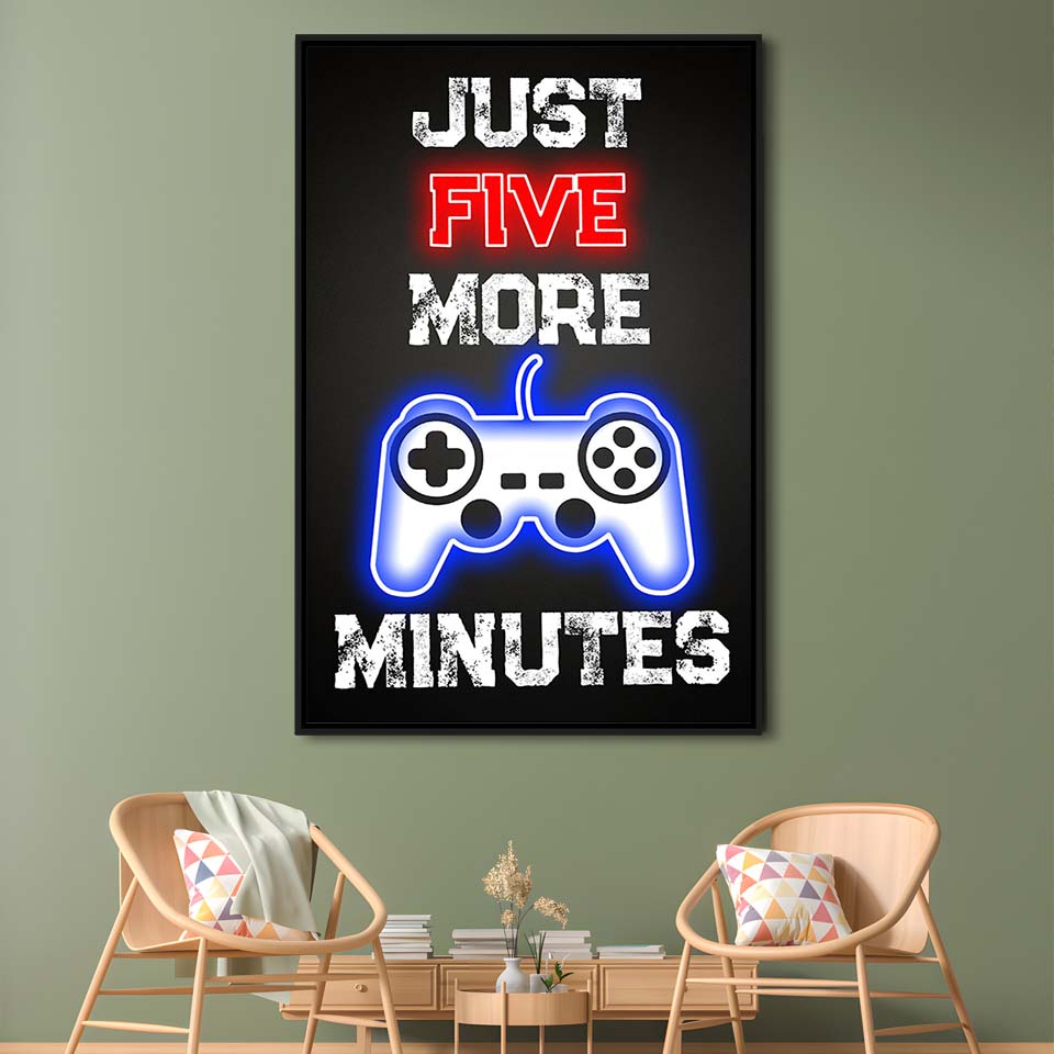 Just Five More Minutes, Game Room Art Wall Decor, Framed Canvas Print, Floating Frame, Luxury Wall Art Decor
