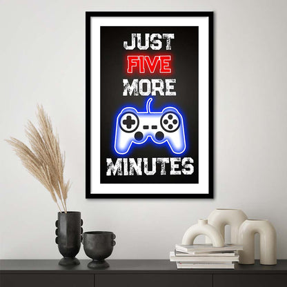 Just Five More Minutes, Game Room Art Wall Decor, Framed Art Print, Luxury Pictures Framed, White Border