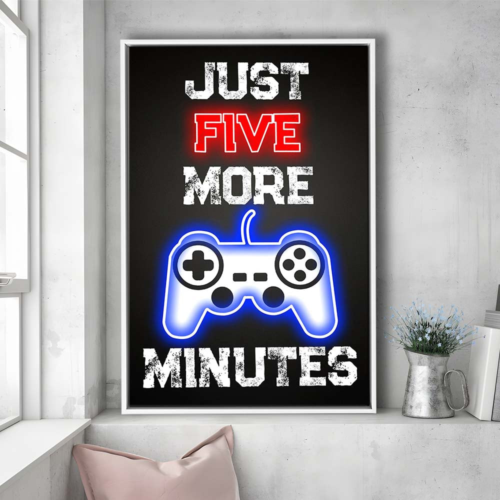 Just Five More Minutes, Game Room Art Wall Decor, Framed Canvas Print, Floating Frame, Luxury Wall Art Decor