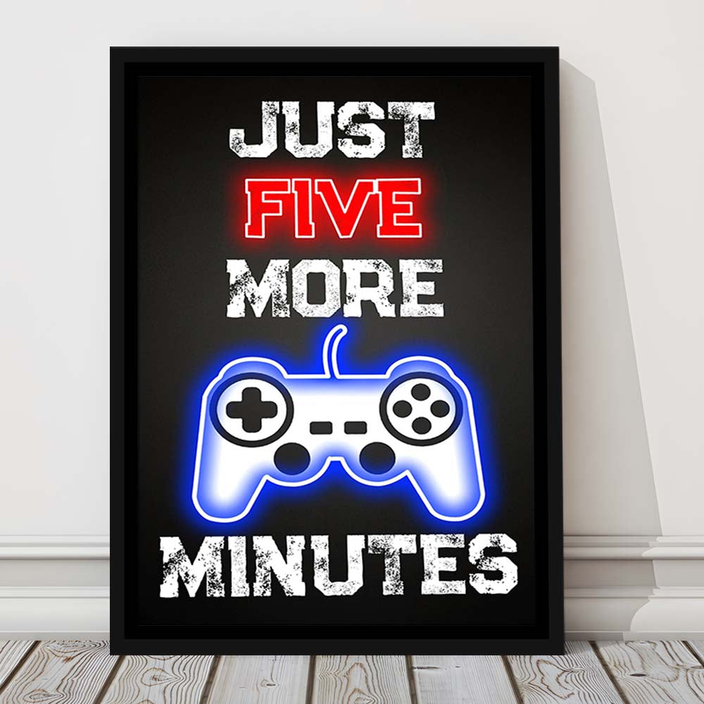 Just Five More Minutes, Game Room Art Wall Decor, Framed Canvas Print, Floating Frame, Luxury Wall Art Decor