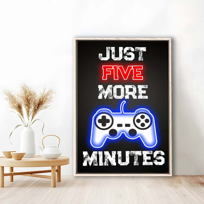 Just Five More Minutes, Game Room Art Wall Decor, Framed Canvas Print, Floating Frame, Luxury Wall Art Decor