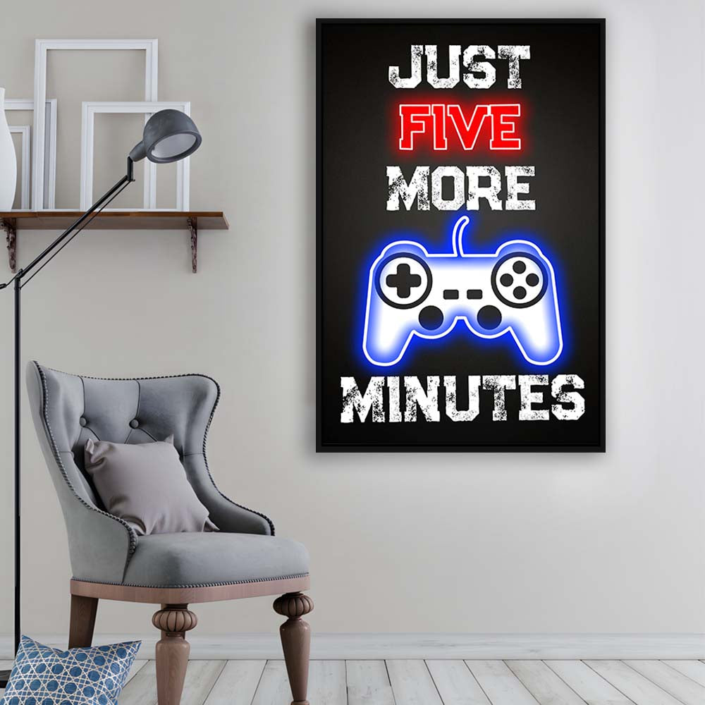 Just Five More Minutes, Game Room Art Wall Decor, Framed Canvas Print, Floating Frame, Luxury Wall Art Decor