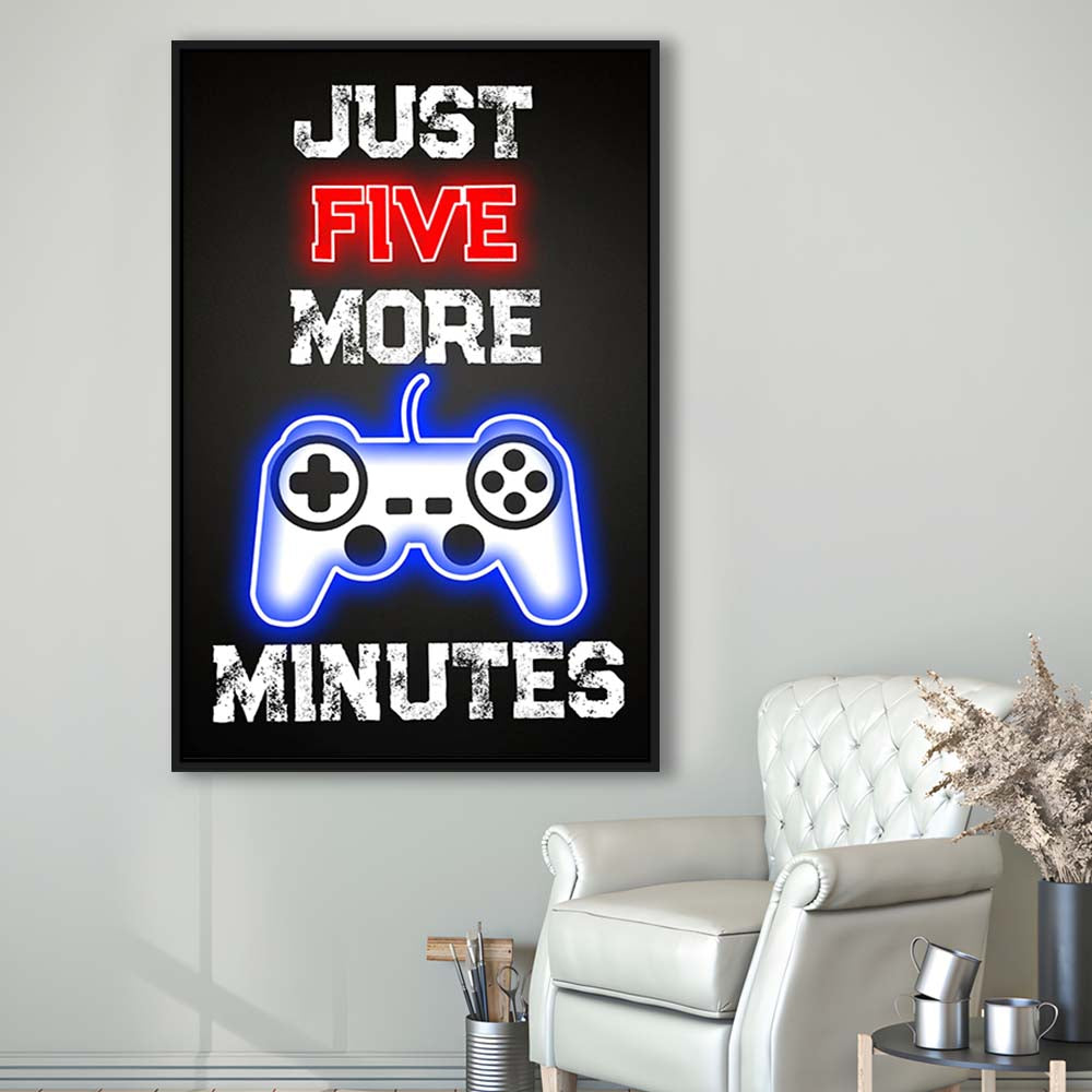 Just Five More Minutes, Game Room Art Wall Decor, Framed Canvas Print, Floating Frame, Luxury Wall Art Decor
