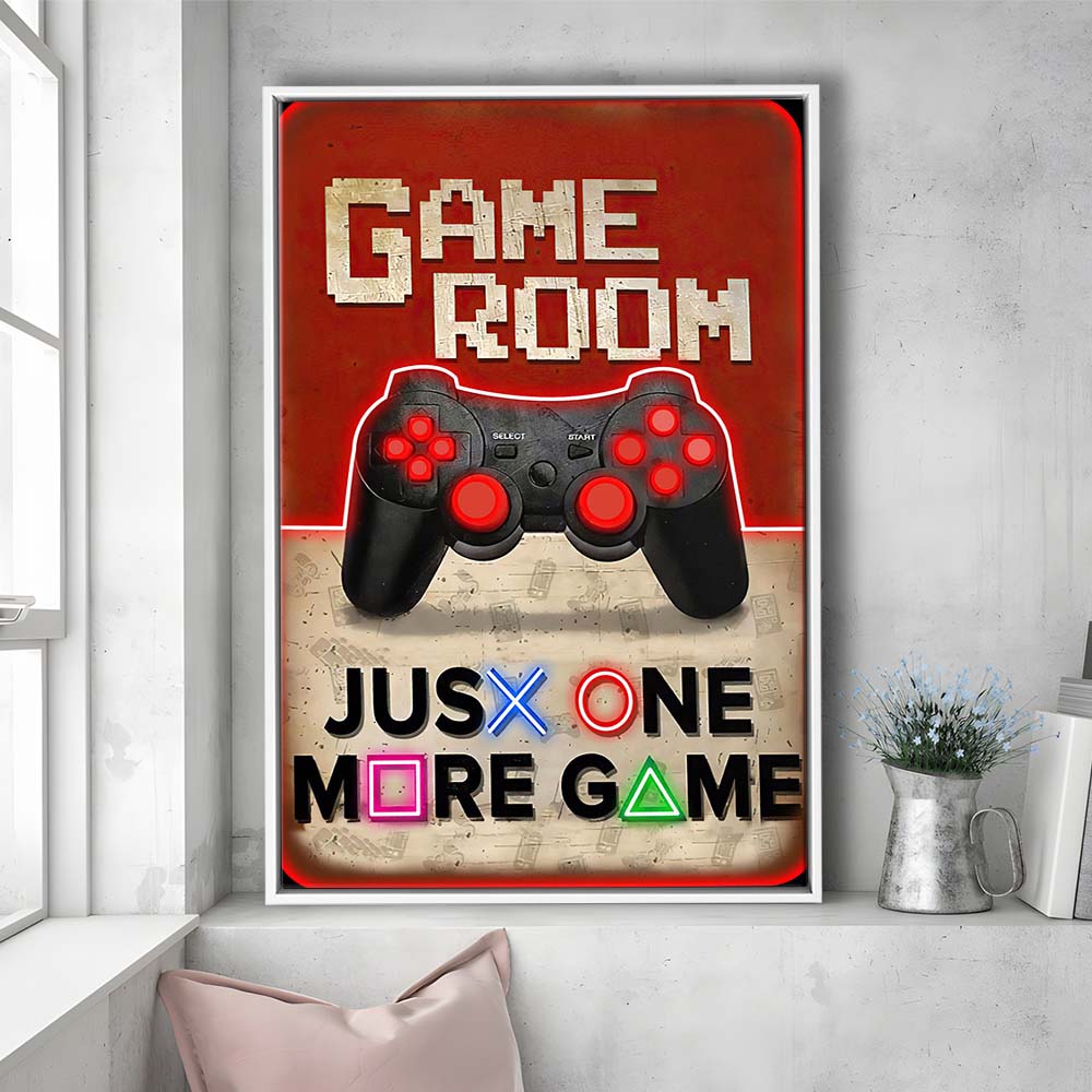 Just One More Game, Game Room Art Wall Decor, Framed Canvas Print, Floating Frame, Luxury Wall Art Decor