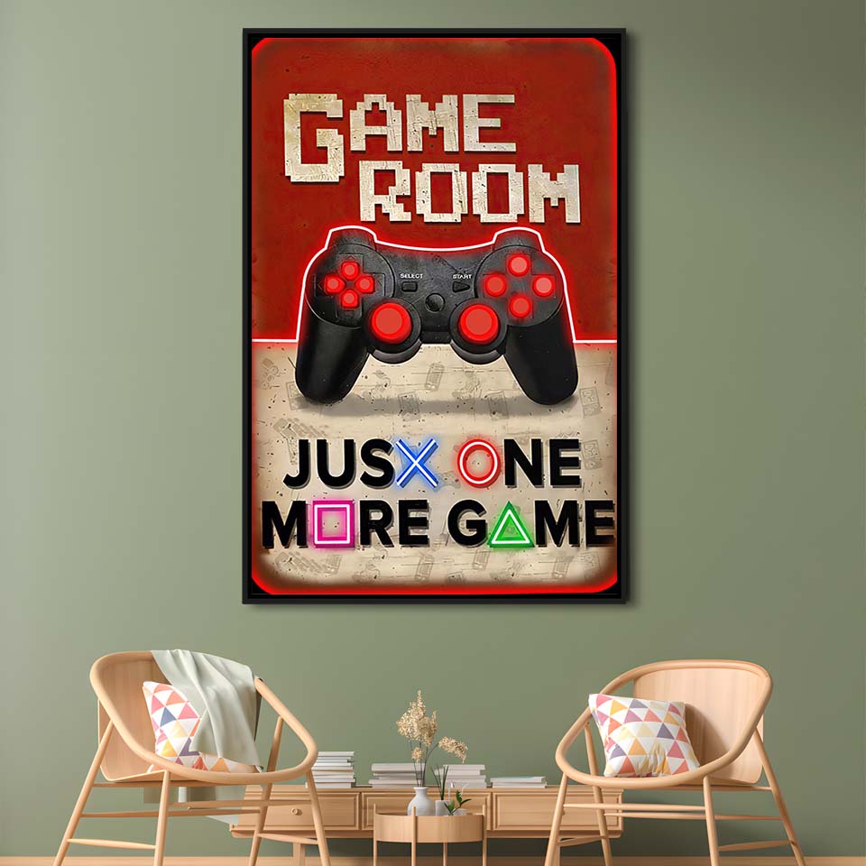 Just One More Game, Game Room Art Wall Decor, Framed Canvas Print, Floating Frame, Luxury Wall Art Decor