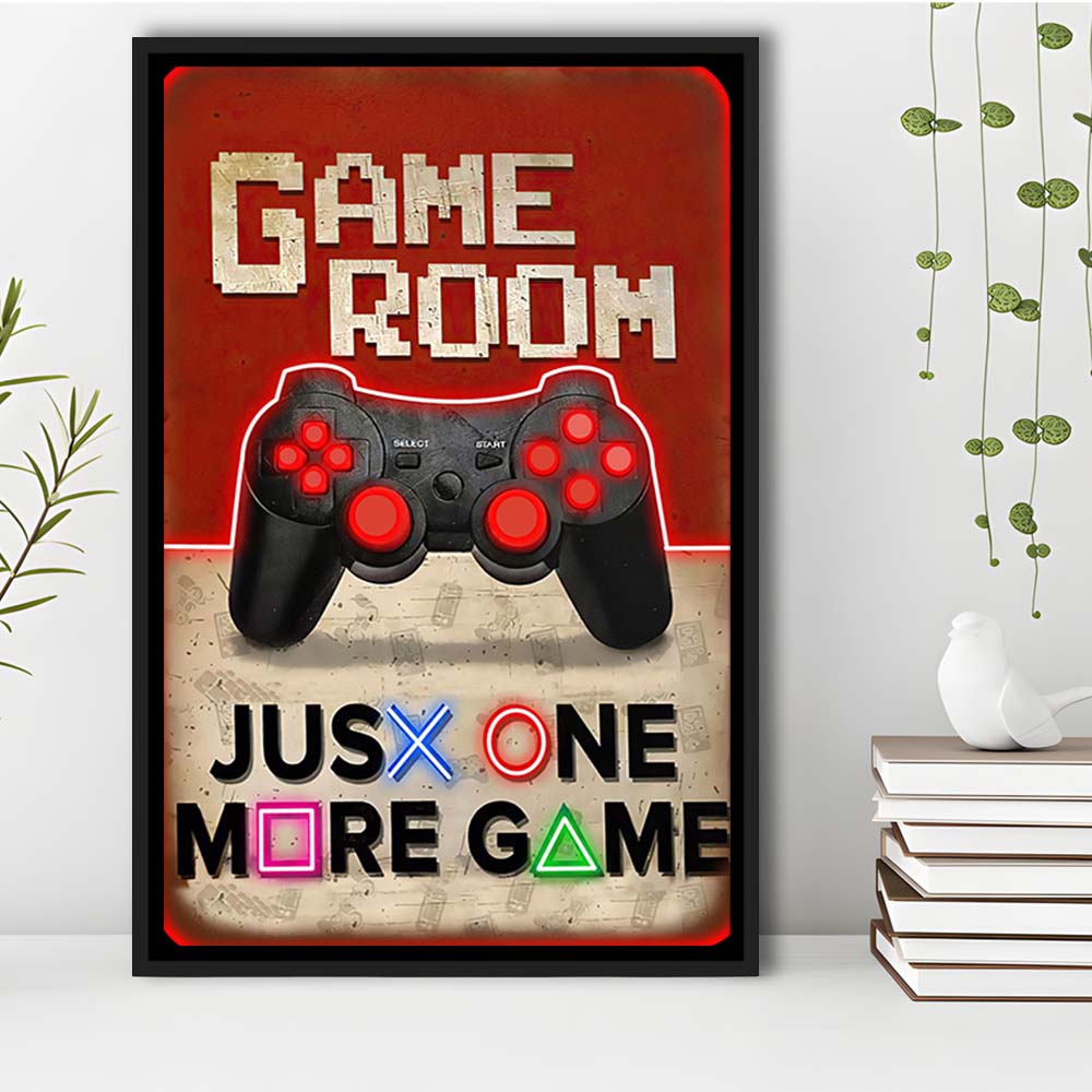 Just One More Game, Game Room Art Wall Decor, Framed Canvas Print, Floating Frame, Luxury Wall Art Decor