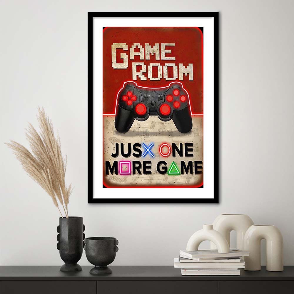 Just One More Game, Game Room Art Wall Decor, Framed Art Print, Luxury Pictures Framed, White Border