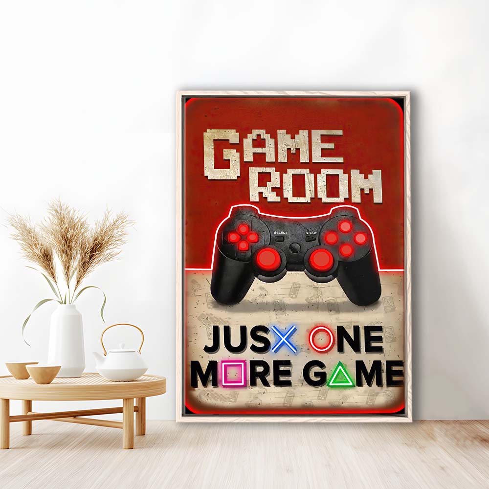 Just One More Game, Game Room Art Wall Decor, Framed Canvas Print, Floating Frame, Luxury Wall Art Decor