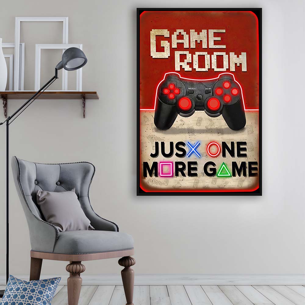Just One More Game, Game Room Art Wall Decor, Framed Canvas Print, Floating Frame, Luxury Wall Art Decor