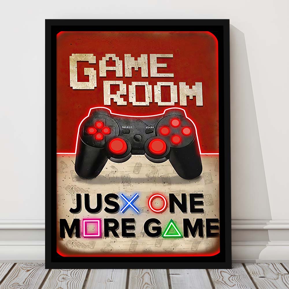 Just One More Game, Game Room Art Wall Decor, Framed Canvas Print, Floating Frame, Luxury Wall Art Decor
