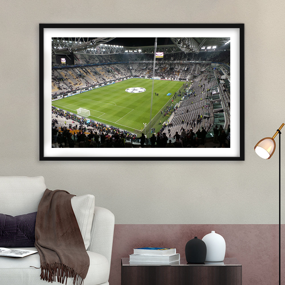 Juventus Stadium, Stadium Canvas, Sport Art, Gift for him, White Border Framed Art Print Wall Decor