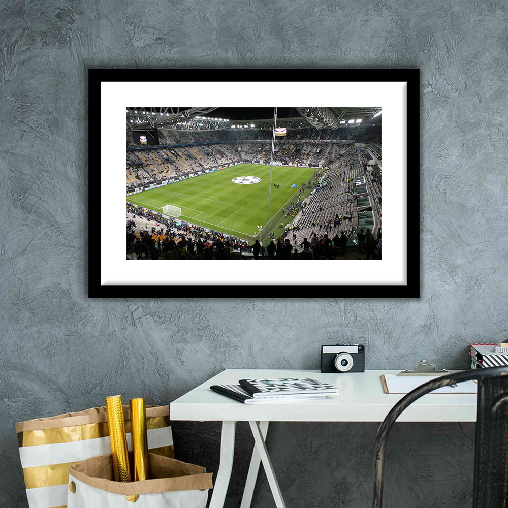 Juventus Stadium, Stadium Canvas, Sport Art, Gift for him, White Border Framed Art Print Wall Decor