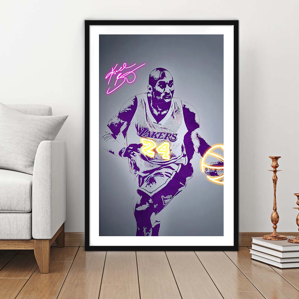 KB 24 Lakers, Colorful Graffiti Painting Art, Framed Art Print, Luxury Pictures Framed, White Border