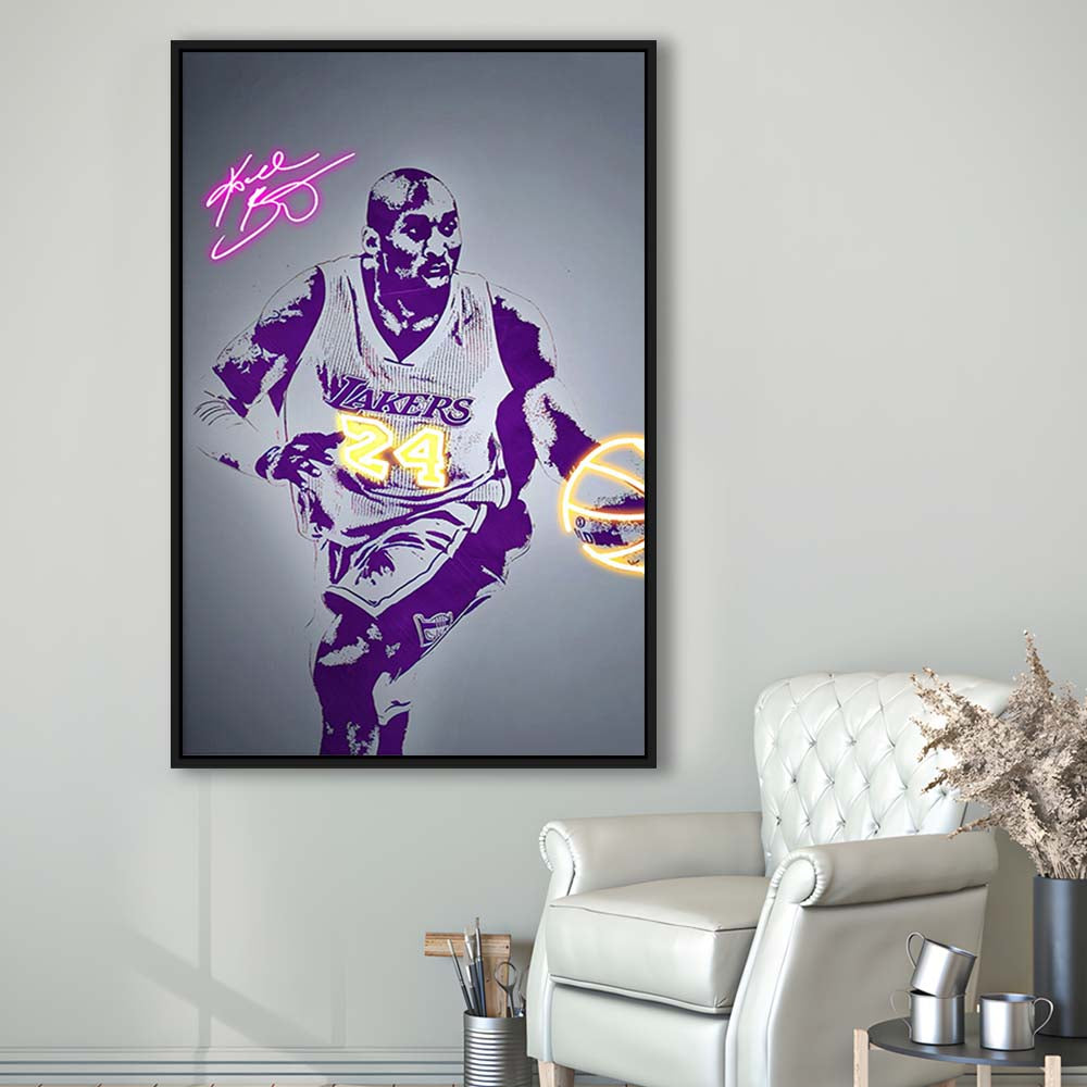 KB 24 Lakers, Colorful Graffiti Painting Art, Framed Canvas Print, Floating Frame, Luxury Wall Art Decor