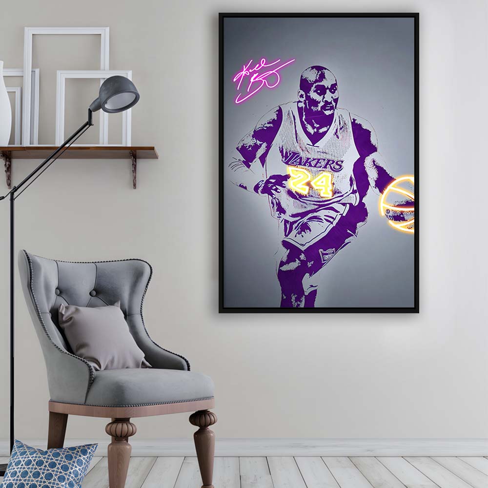 KB 24 Lakers, Colorful Graffiti Painting Art, Framed Canvas Print, Floating Frame, Luxury Wall Art Decor