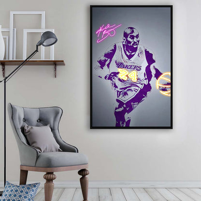 KB 24 Lakers, Colorful Graffiti Painting Art, Framed Canvas Print, Floating Frame, Luxury Wall Art Decor