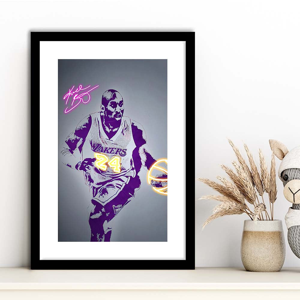 KB 24 Lakers, Colorful Graffiti Painting Art, Framed Art Print, Luxury Pictures Framed, White Border