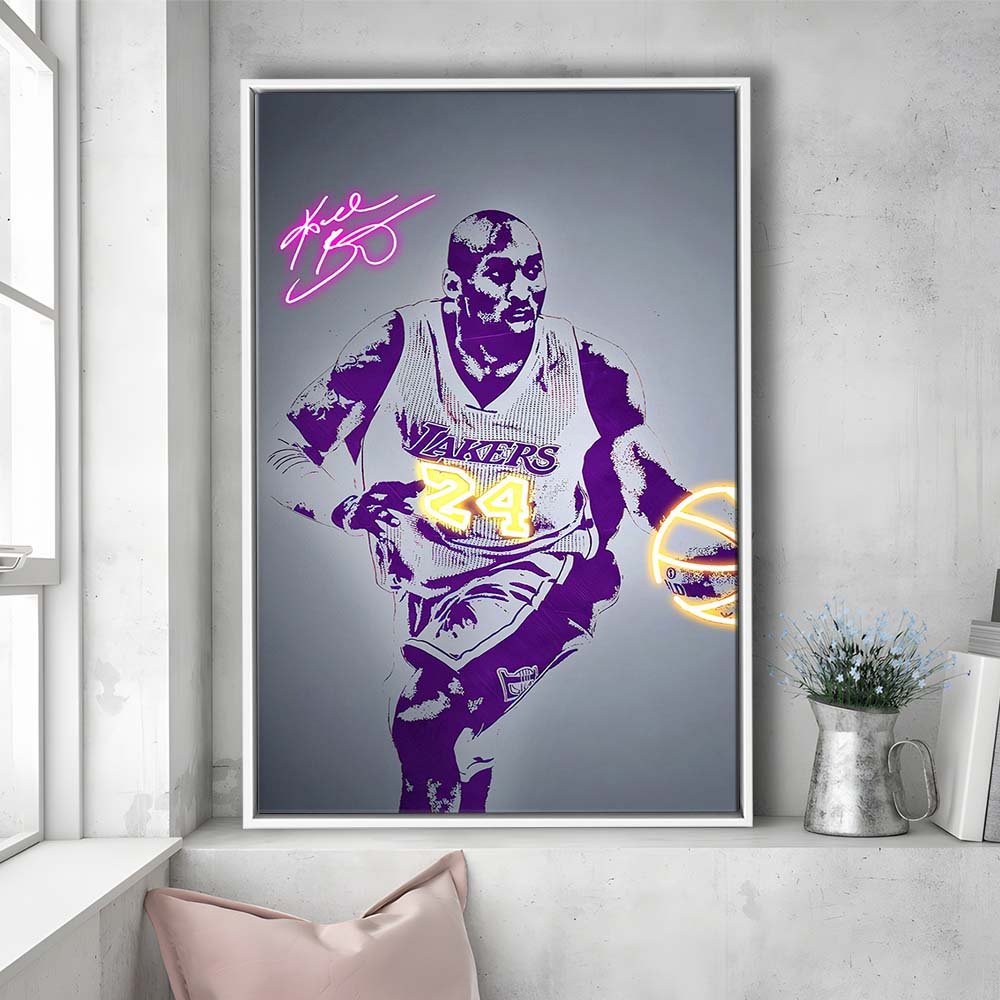 KB 24 Lakers, Colorful Graffiti Painting Art, Framed Canvas Print, Floating Frame, Luxury Wall Art Decor