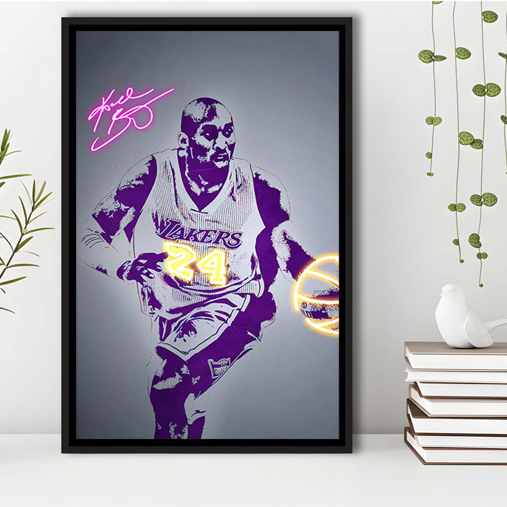 KB 24 Lakers, Colorful Graffiti Painting Art, Framed Canvas Print, Floating Frame, Luxury Wall Art Decor