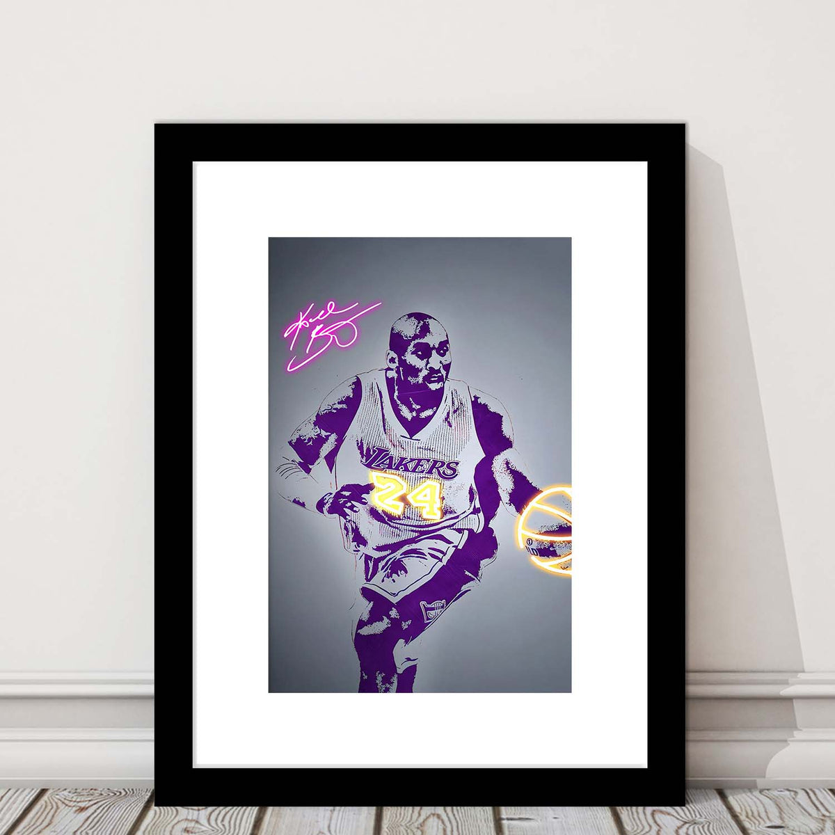 KB 24 Lakers, Colorful Graffiti Painting Art, Framed Art Print, Luxury Pictures Framed, White Border