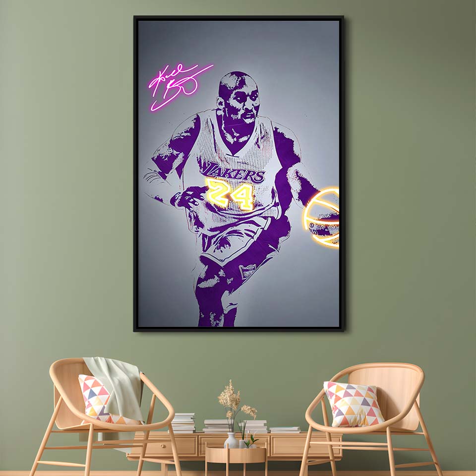 KB 24 Lakers, Colorful Graffiti Painting Art, Framed Canvas Print, Floating Frame, Luxury Wall Art Decor
