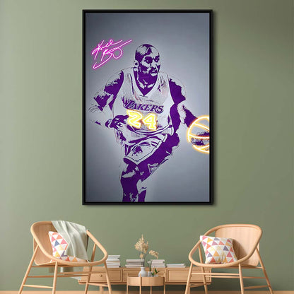 KB 24 Lakers, Colorful Graffiti Painting Art, Framed Canvas Print, Floating Frame, Luxury Wall Art Decor