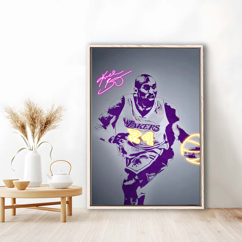 KB 24 Lakers, Colorful Graffiti Painting Art, Framed Canvas Print, Floating Frame, Luxury Wall Art Decor