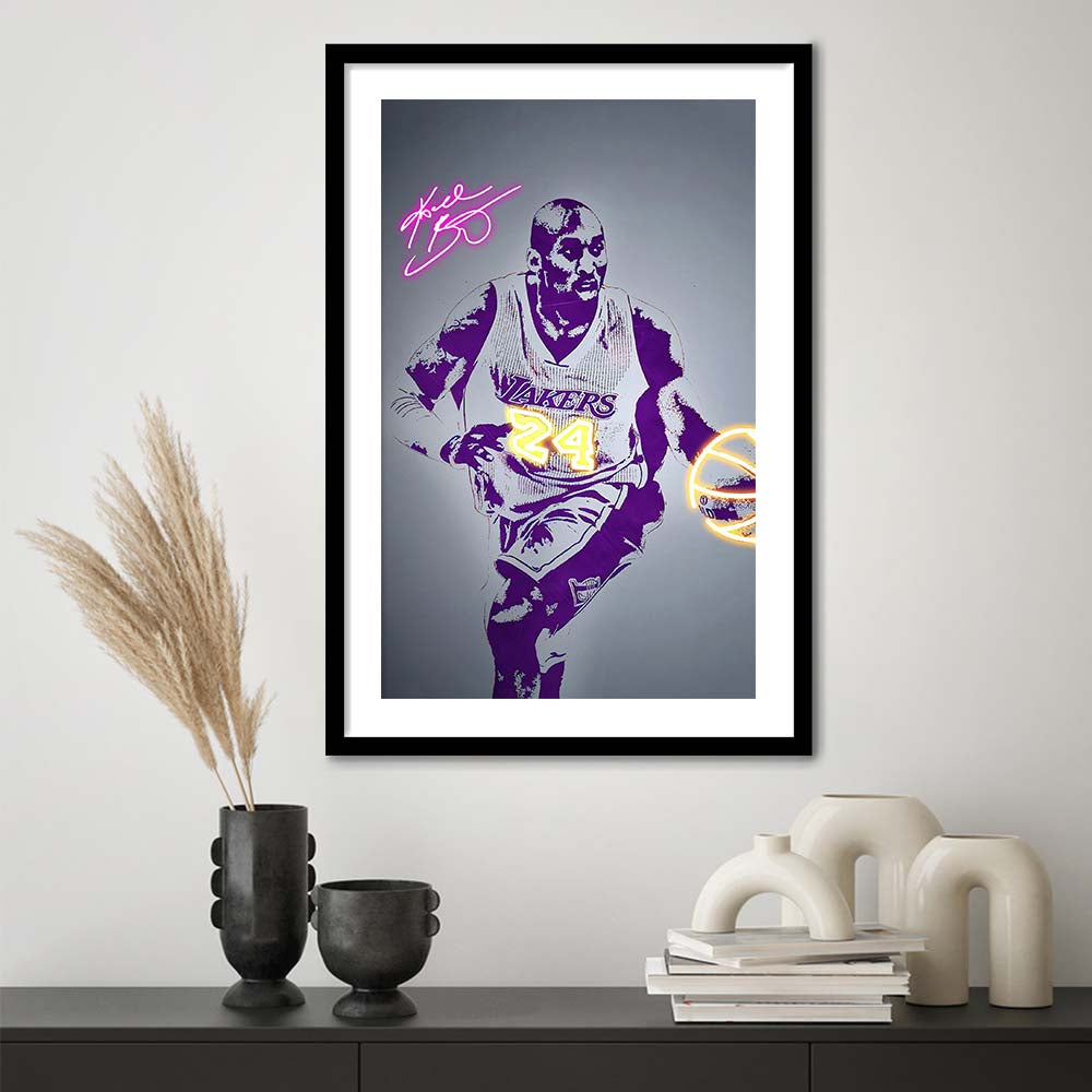 KB 24 Lakers, Colorful Graffiti Painting Art, Framed Art Print, Luxury Pictures Framed, White Border