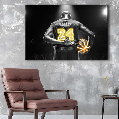 Kb 24 Lakers Los Angeles Art Print, Canvas Print Wall Art, Wall Decor, Neon Effect Art