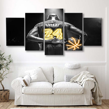 Kb 24 Lakers Los Angeles Art Print, 5 Panel Mixed Canvas Print Wall Art, Home Decor, Neon Canvas