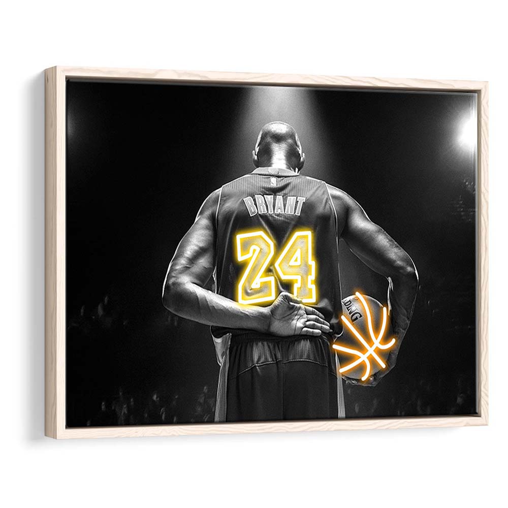 Kb 24 Lakers Los Angeles Art Print, Framed Canvas Print Wall Art Decor, Floating Frame, Neon Effect Art