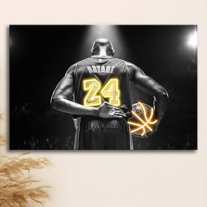 Kb 24 Lakers Los Angeles Art Print, Canvas Print Wall Art, Wall Decor, Neon Effect Art