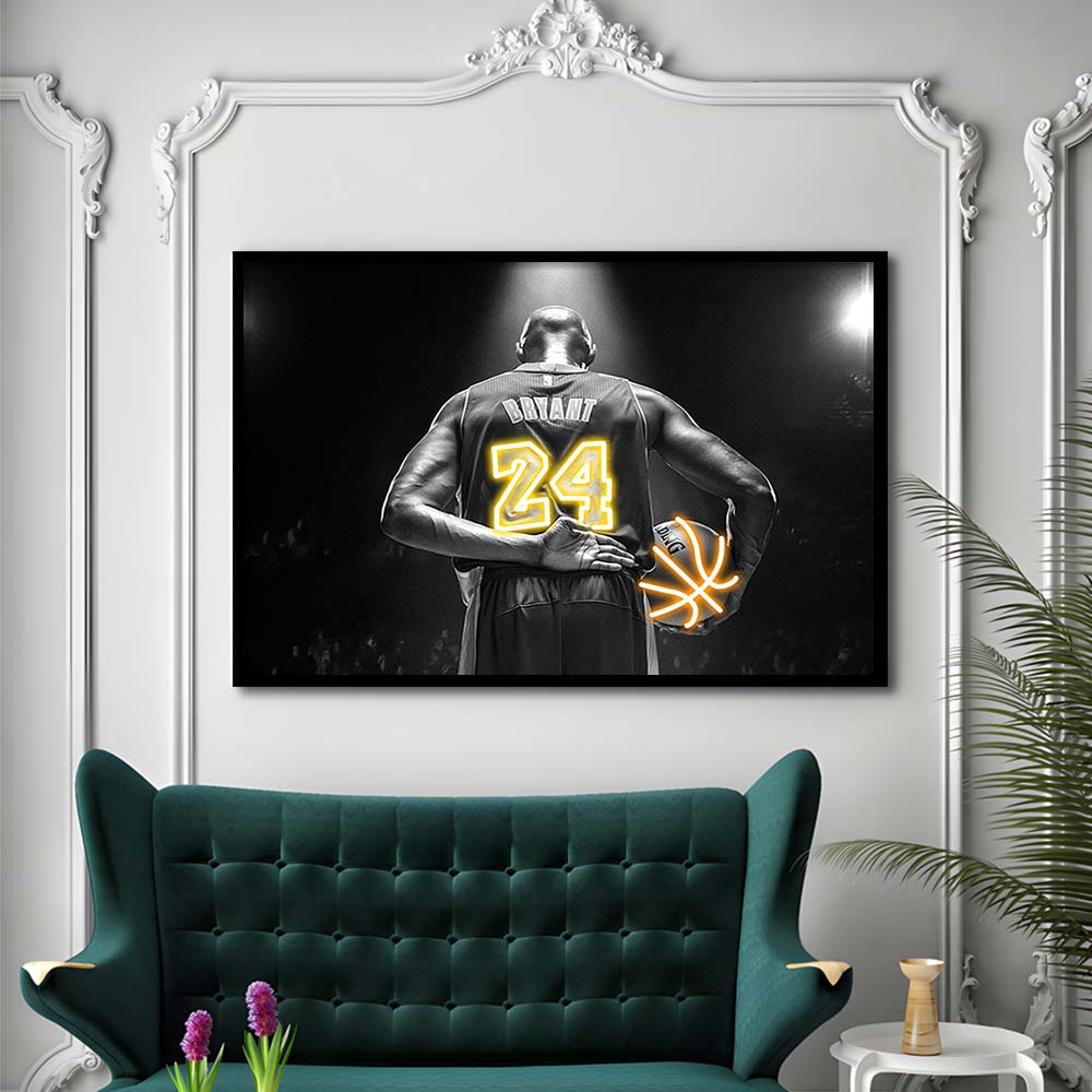 Kb 24 Lakers Los Angeles Art Print, Framed Art Print Wall Decor, Neon Art Print, Picture Framed