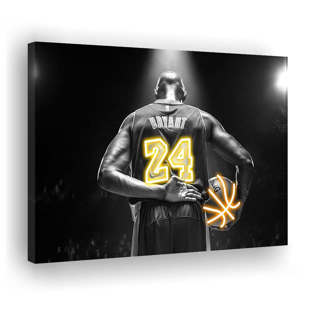 Kb 24 Lakers Los Angeles Art Print, Canvas Print Wall Art, Wall Decor, Neon Effect Art