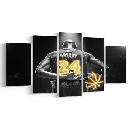 Kb 24 Lakers Los Angeles Art Print, 5 Panel Mixed Canvas Print Wall Art, Home Decor, Neon Canvas