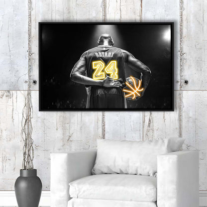 Kb 24 Lakers Los Angeles Art Print, Framed Canvas Print Wall Art Decor, Floating Frame, Neon Effect Art