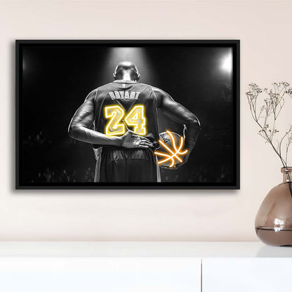 Kb 24 Lakers Los Angeles Art Print, Framed Canvas Print Wall Art Decor, Floating Frame, Neon Effect Art