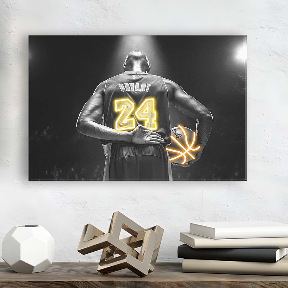 Kb 24 Lakers Los Angeles Art Print, Canvas Print Wall Art, Wall Decor, Neon Effect Art