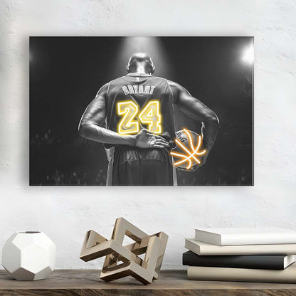Kb 24 Lakers Los Angeles Art Print, Canvas Print Wall Art, Wall Decor, Neon Effect Art