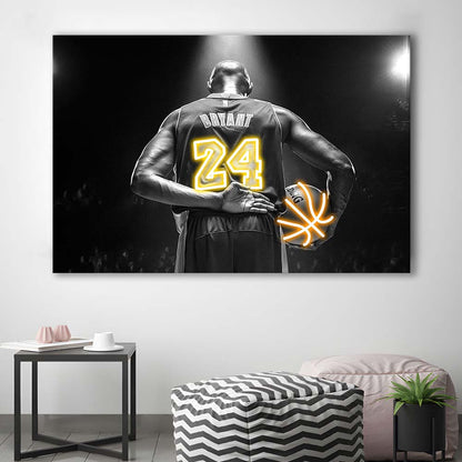Kb 24 Lakers Los Angeles Art Print, Canvas Print Wall Art, Wall Decor, Neon Effect Art