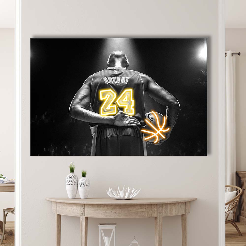 Kb 24 Lakers Los Angeles Art Print, Canvas Print Wall Art, Wall Decor, Neon Effect Art