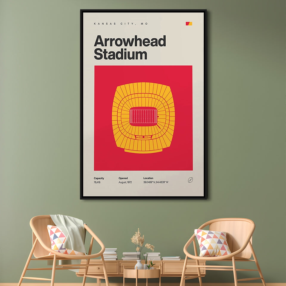 Kansas City Chiefs Stadium Print, Arrowhead Stadium Print, Man Cave Gift, Floating Framed Canvas Print Wall Art